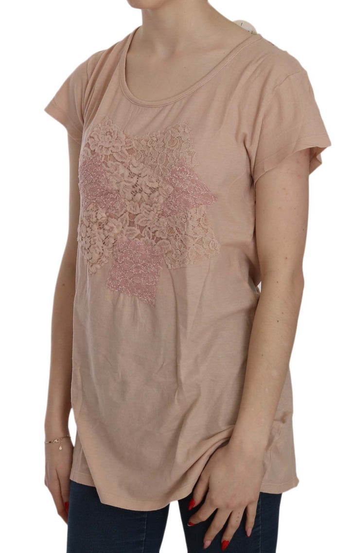 PINK MEMORIES Elegant Cream Lace Round Neck Blouse