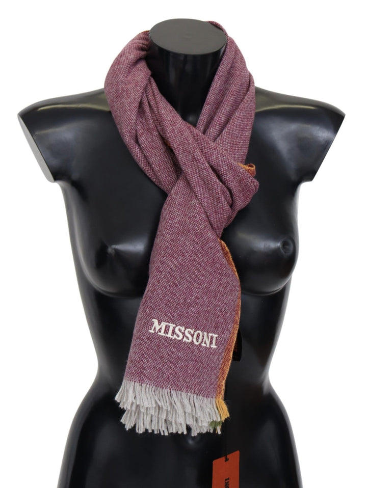 Missoni Chic Maroon Cashmere Scarf with Logo Embroidery