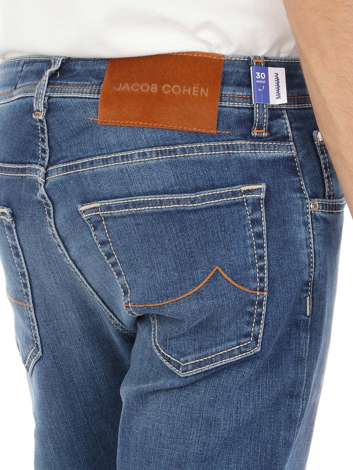 Jacob Cohen Handcrafted Slim Fit Blue Jeans with Pony Patch