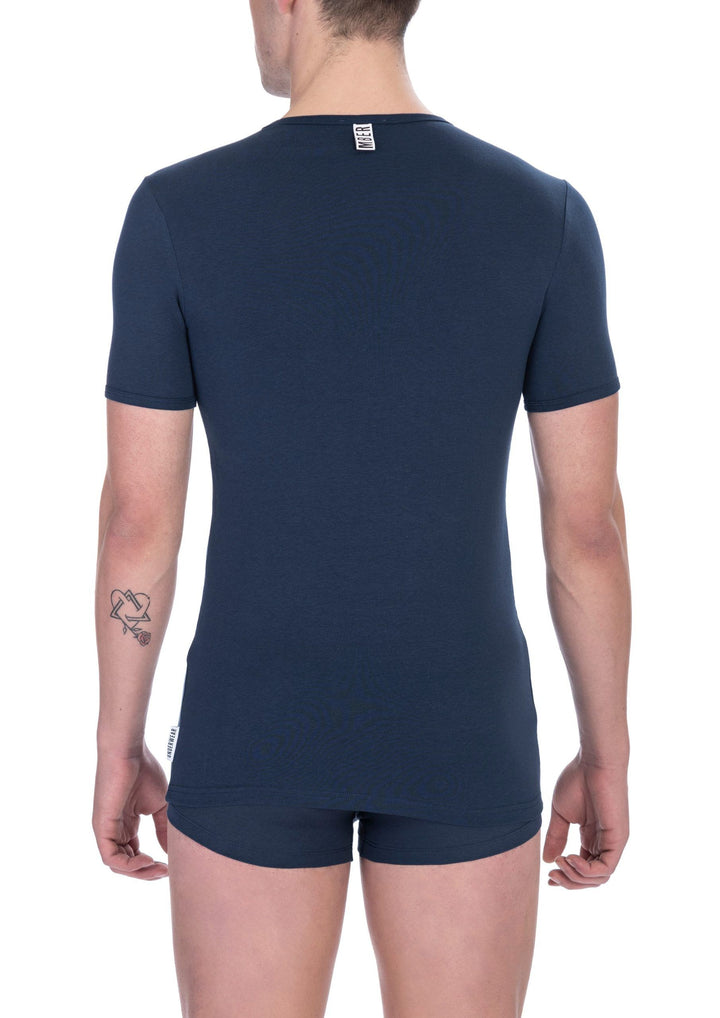 Bikkembergs Blue Cotton Men's V-Neck T-Shirt