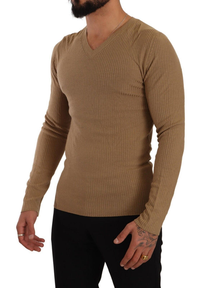 Ermanno Scervino Classic V-Neck Wool Sweater in Brown