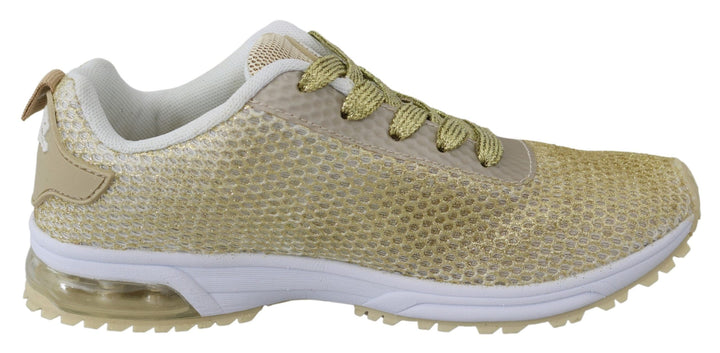 Plein Sport Exquisite Gold Polyester Sport Sneakers