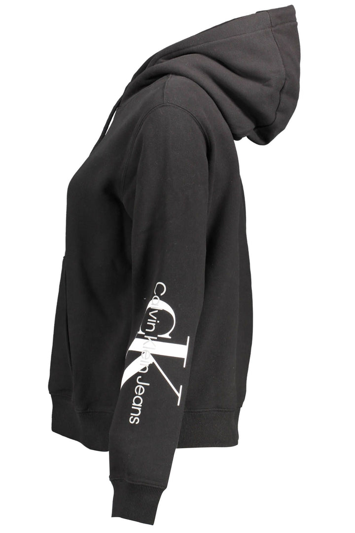 Calvin Klein Sleek Black Cotton Hoodie with Bold Print