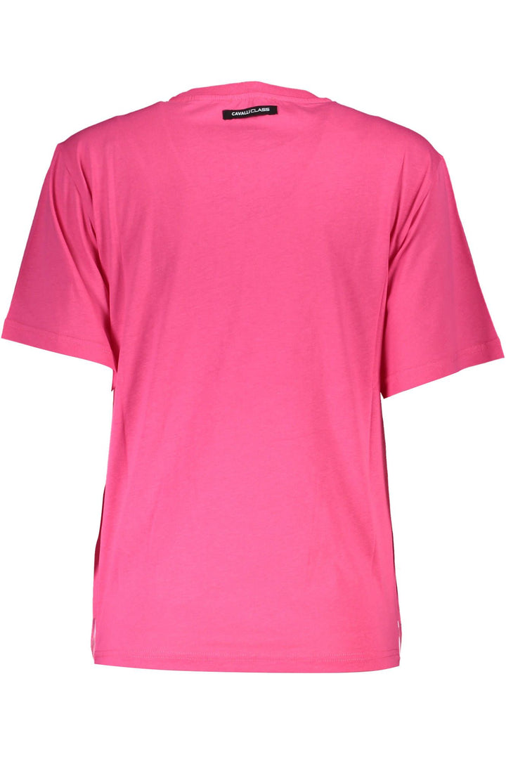 Cavalli Class Elegant Pink Cotton Tee with Signature Print