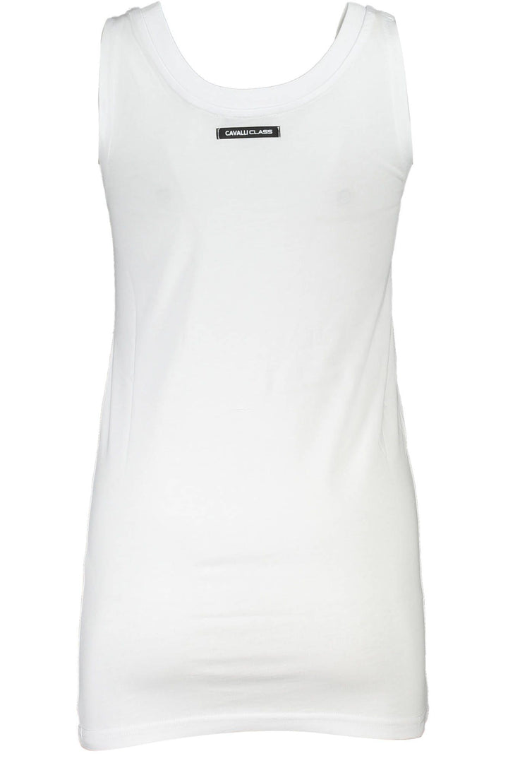 Cavalli Class Elegant White Cotton Tank Top with Logo Print