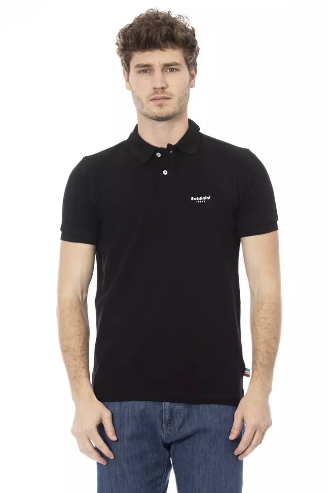 Baldinini Trend Elegant Black Cotton Polo with Front Embroidery