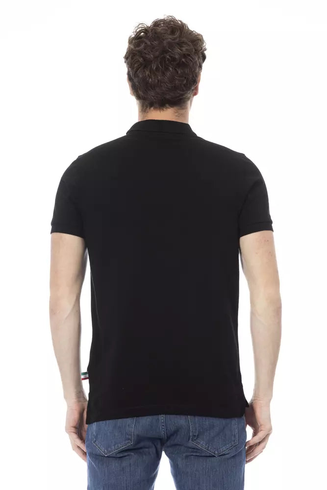 Baldinini Trend Elegant Black Cotton Polo with Front Embroidery