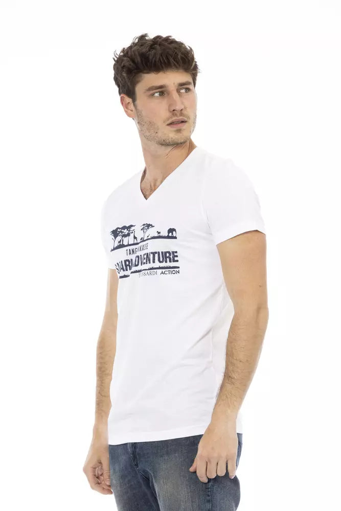 Trussardi Action Sophisticated V-Neck Tee with Artful Print