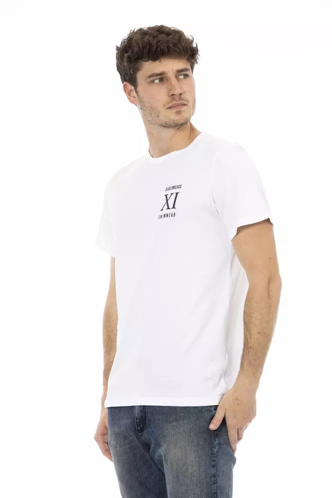 Bikkembergs Elegant White Front Print T-Shirt