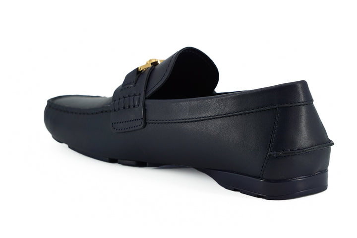 Versace Elegant Navy Blue Calf Leather Loafers