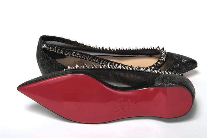 Christian Louboutin Black Silver Flat Point Toe Shoe