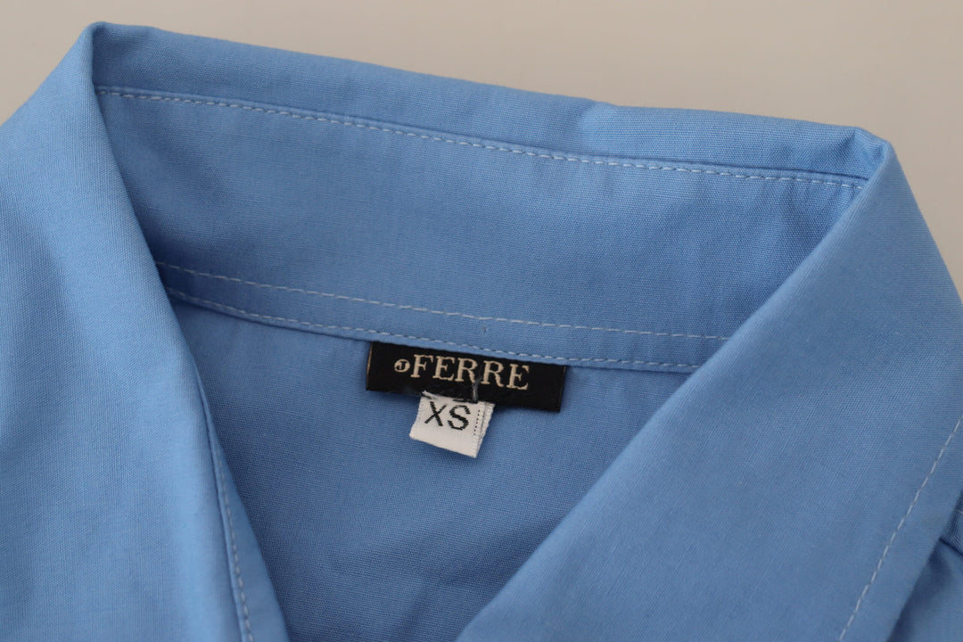 Ferre Elegant Blue Cotton Long Sleeve Polo Top