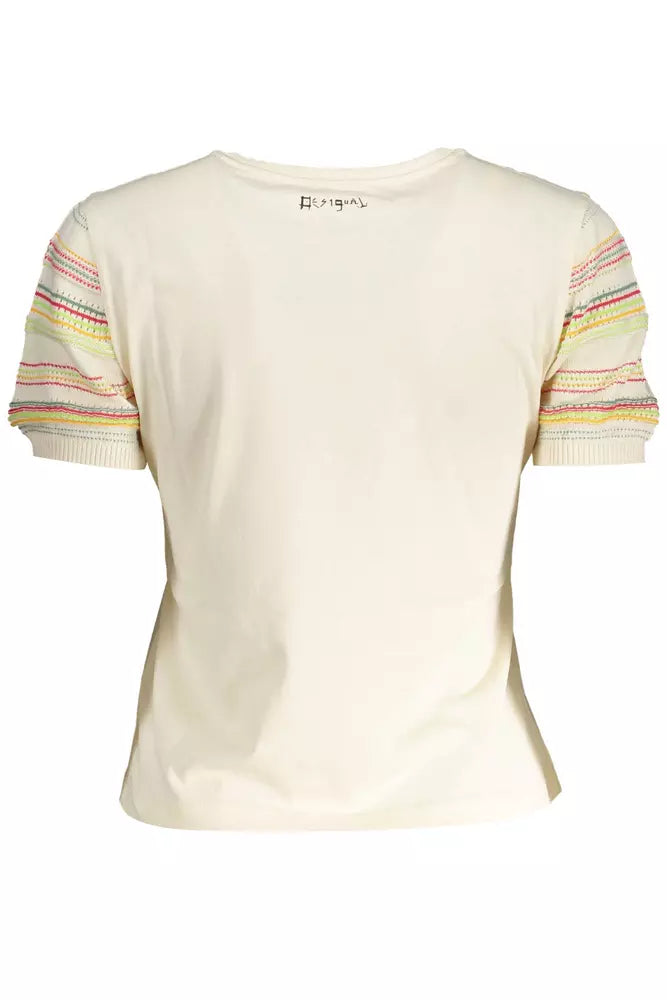 Chic Desigual Printed White Tee with Contrasting Accents