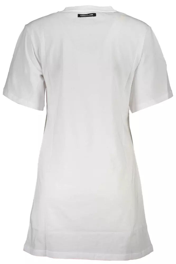 Cavalli Class Elegant White Cotton Tee with Iconic Print