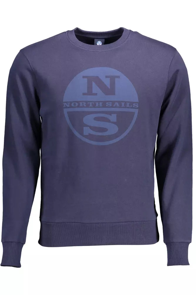 North Sails Ocean-Blue Cotton Sweater with Logo Print