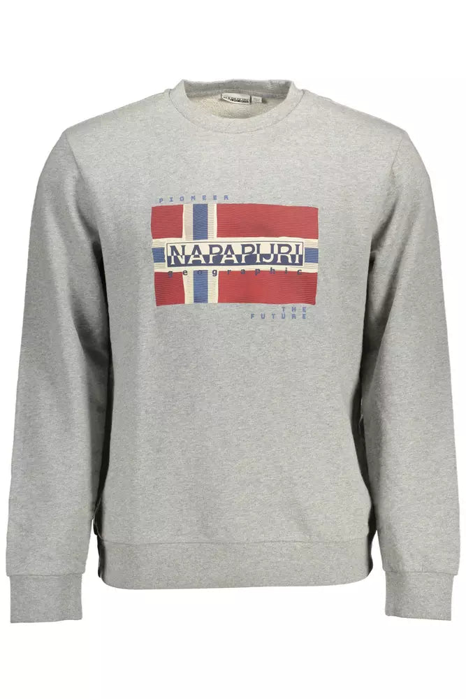 Napapijri Chic Grey Cotton Sweatshirt with Iconic Print