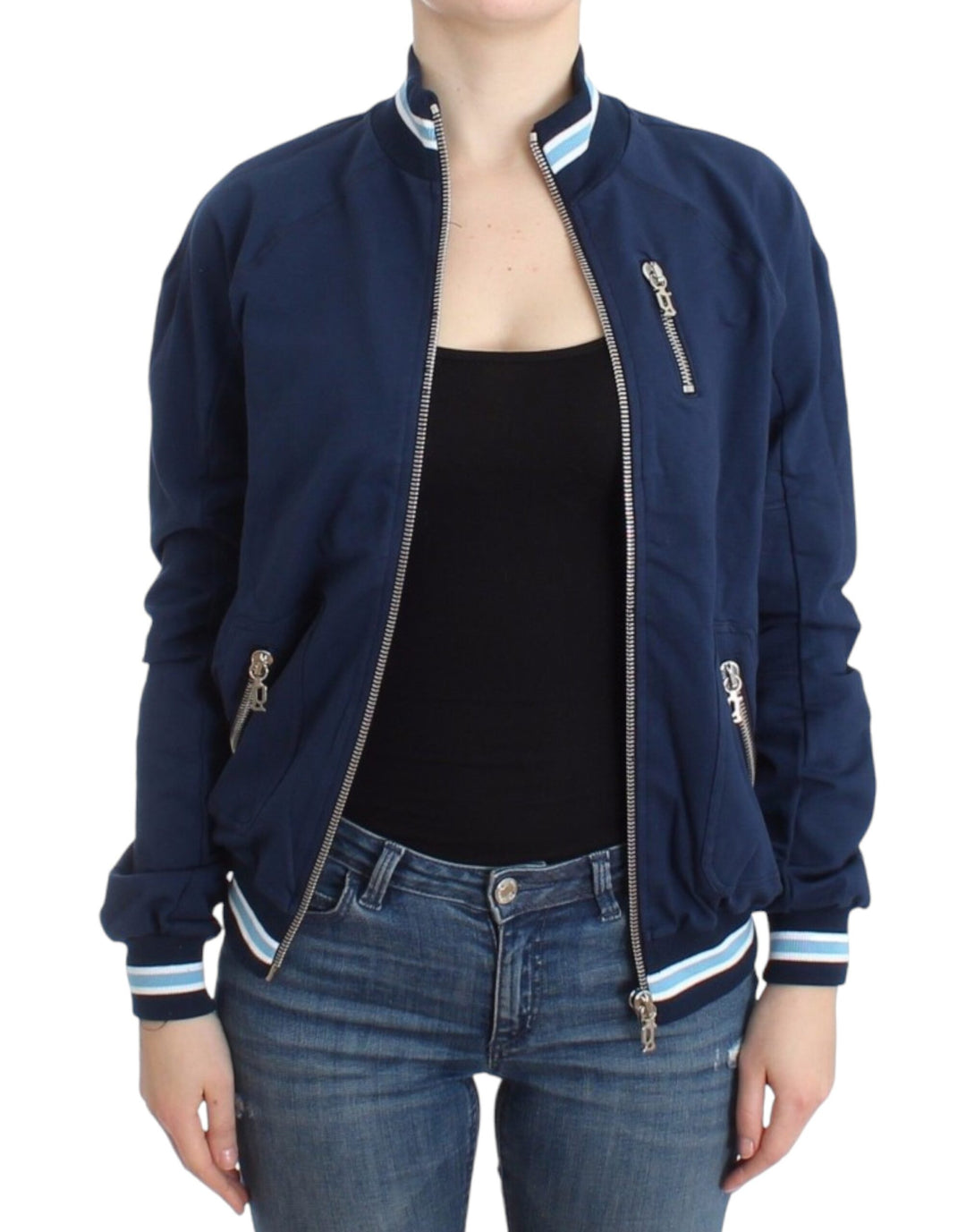 John Galliano Chic Blue Zip Cardigan with Logo Detail