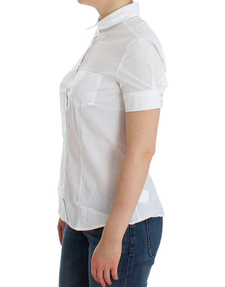 John Galliano Chic White Cotton Blend Shortsleeve Blouse