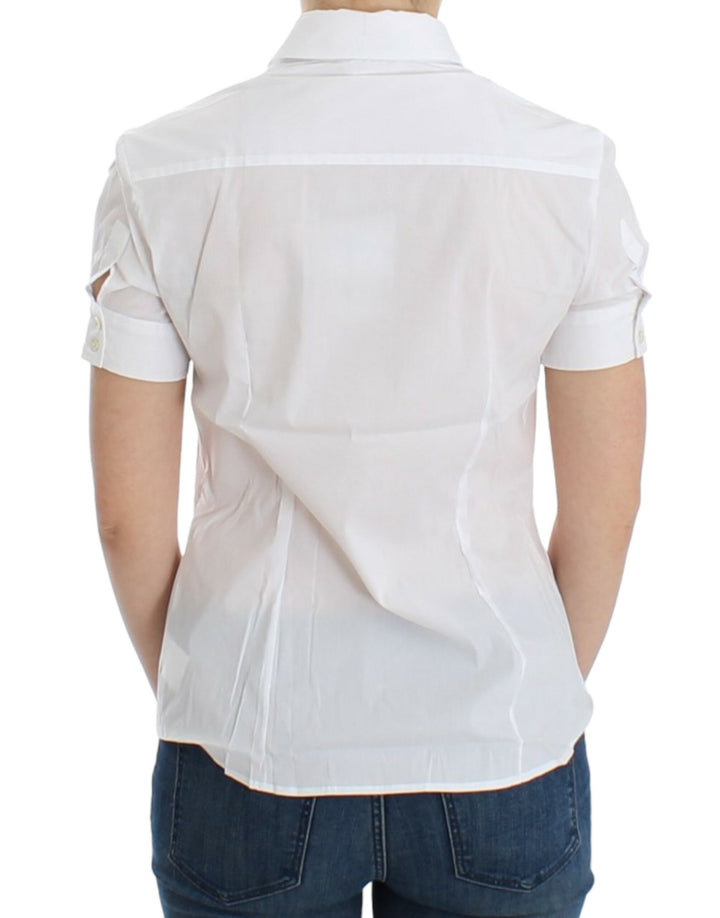 John Galliano Chic White Cotton Blend Shortsleeve Blouse