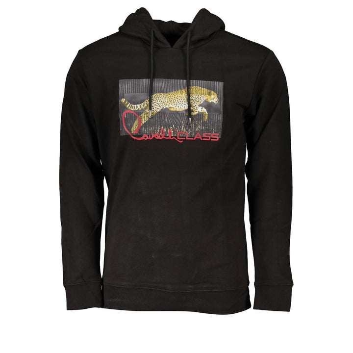 Cavalli Class Sleek Black Hooded Sweatshirt with Logo