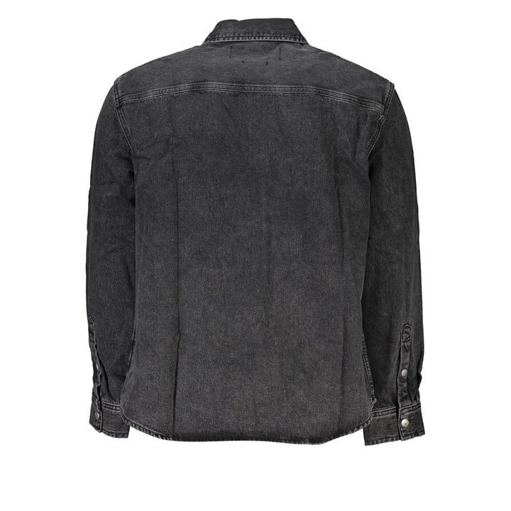 Calvin Klein Elegant Black Denim Shirt with Sophisticated Details