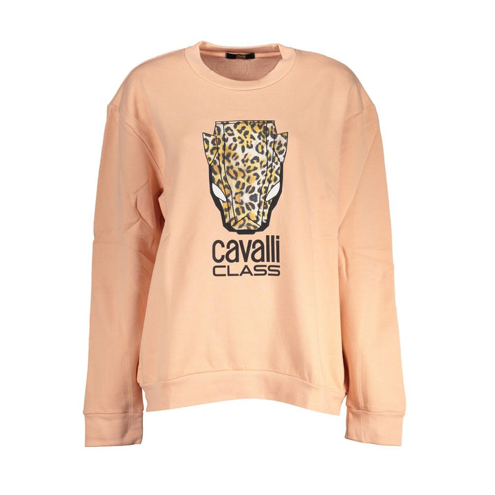 Cavalli Class Elegant Pink Fleece Crew Neck Sweater