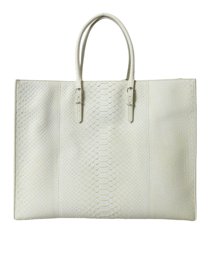 Balenciaga Chic Python Leather Tote in White & Yellow