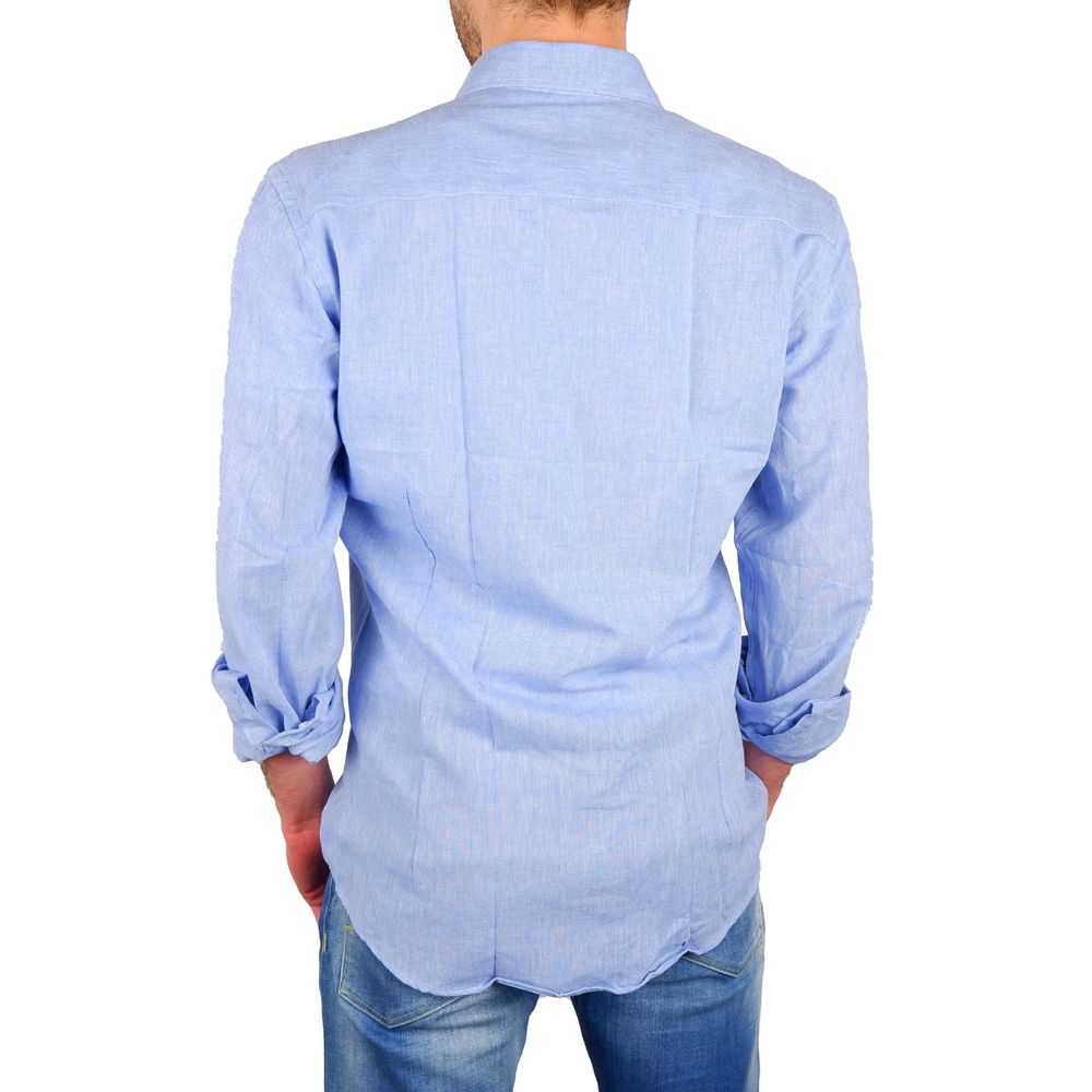 Made in Italy Elegant Light Blue Cotton-Linen Shirt