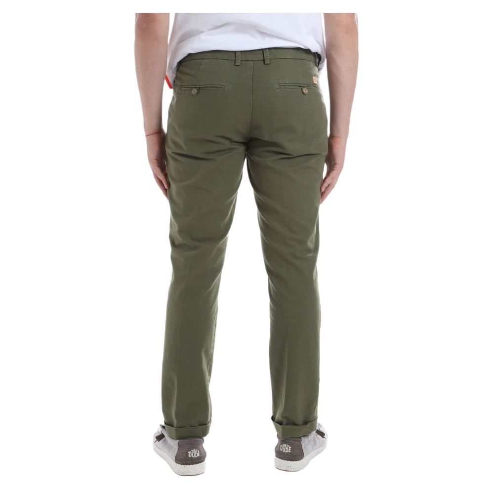 Yes Zee Elegant Green Cotton Chino Trousers