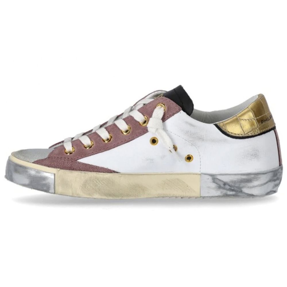 Philippe Model Elegant White Leather Sneakers with Suede Accents