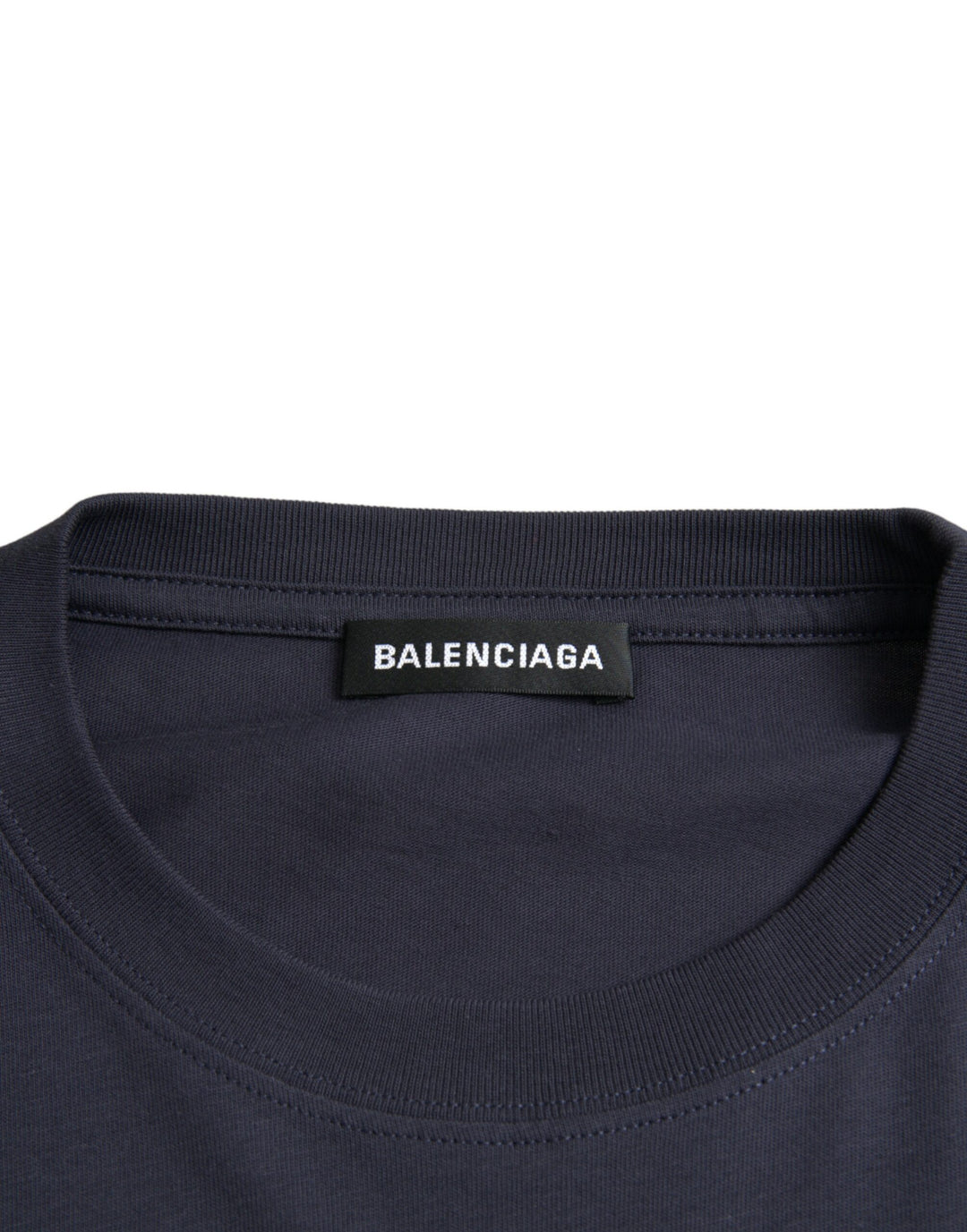 Balenciaga Dark Blue Cotton Logo Crew Neck Short Sleeves T-shirt