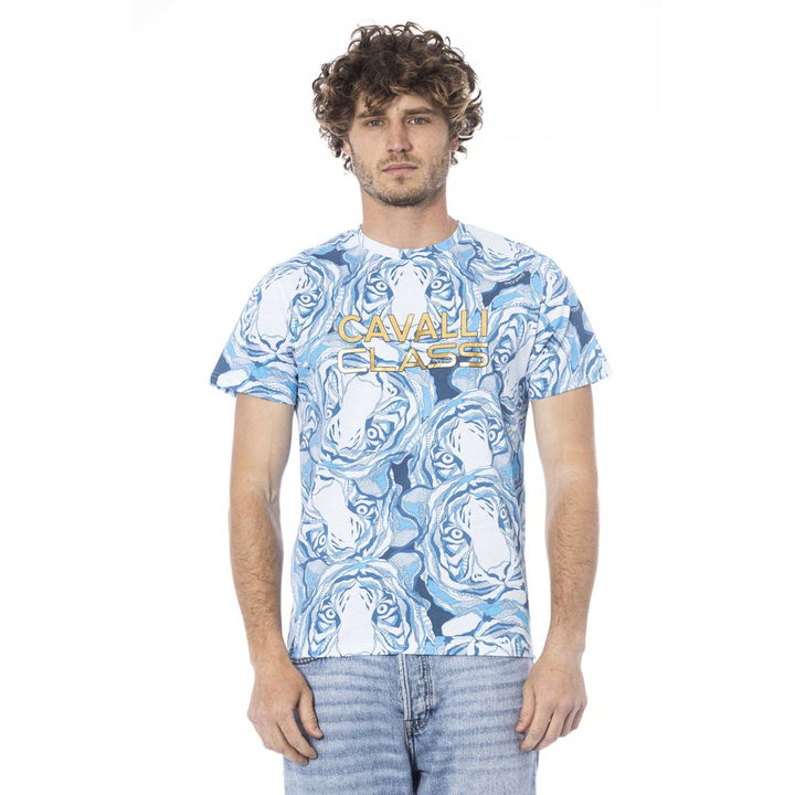 Cavalli Class Light Blue Cotton Men T-Shirt