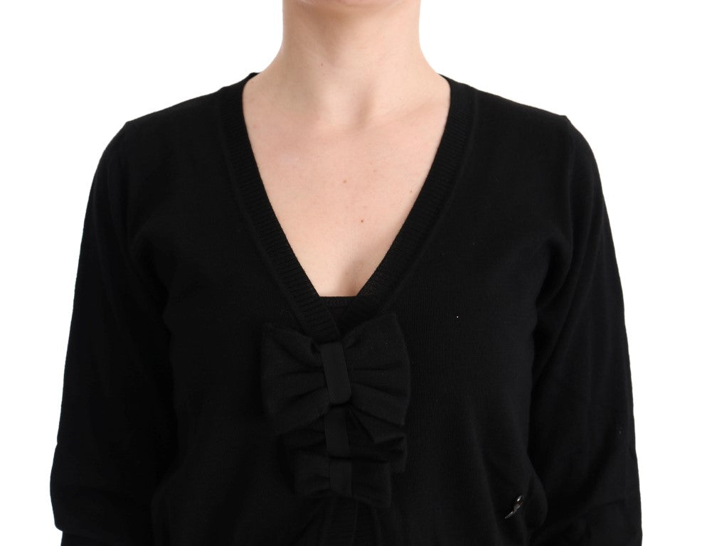 MARGHI LO' Elegant Black Wool Cardigan Sweater