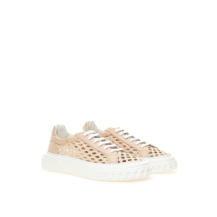 Casadei Chic Beige Leather Sneakers