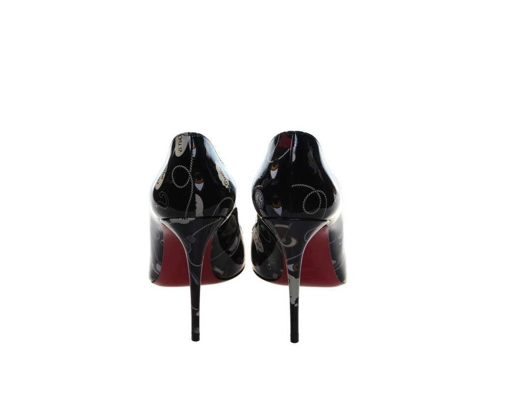 Christian Louboutin Hot Chick 100 Black Weapons Print Patent Leather High Heel Pumps