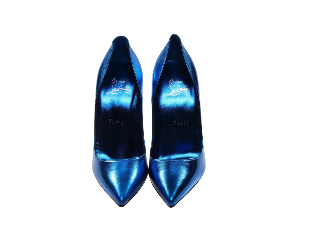 Christian Louboutin So Kate 120 Blue Laminated Leather High Heel Pumps