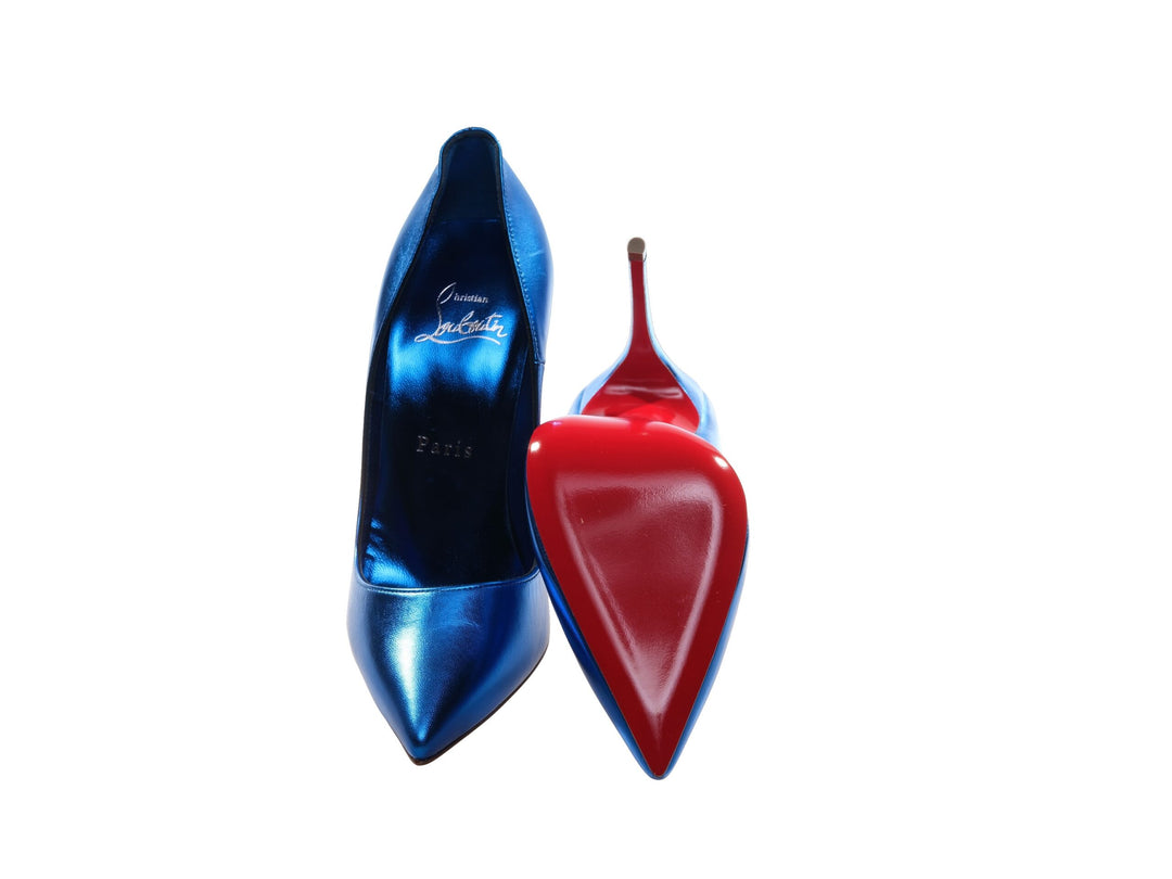 Christian Louboutin So Kate 120 Blue Laminated Leather High Heel Pumps