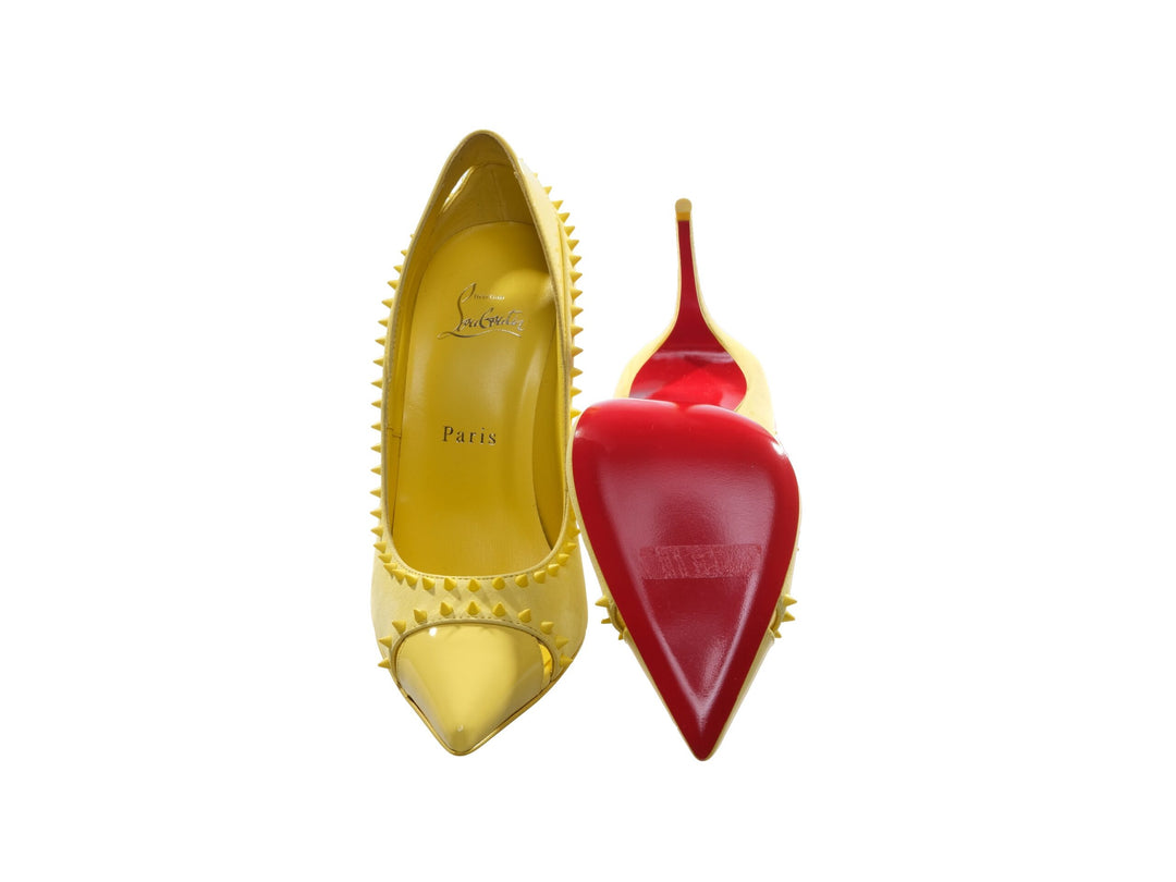 Christian Louboutin Duvette Spikes 100 Yellow Patent Leather and Suede Spike Studded Heels