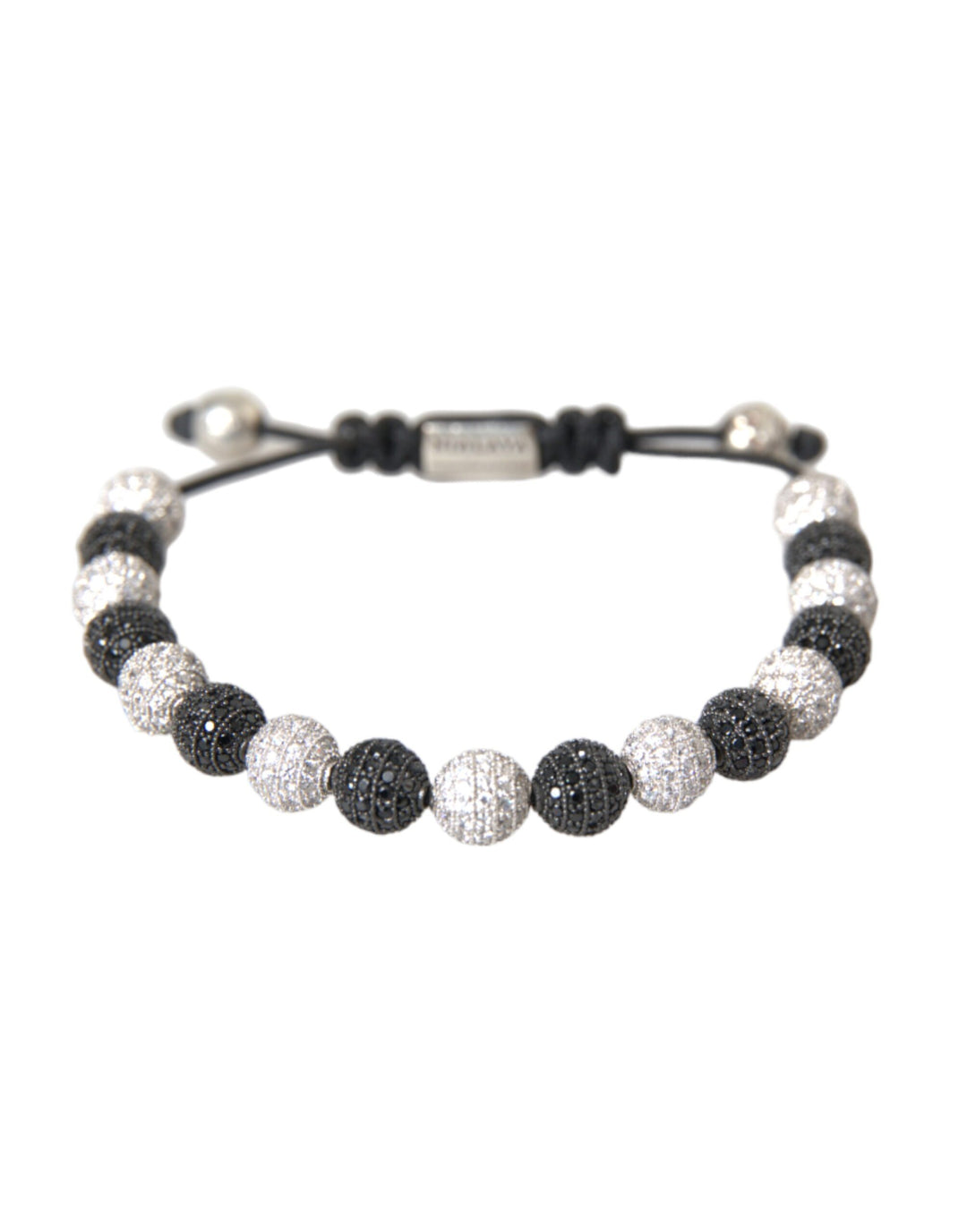 Nialaya CZ Crystal Ball Black White Beaded Bracelet