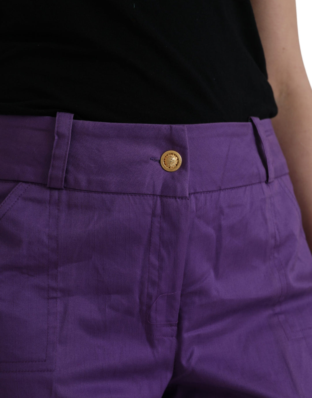 BENCIVENGA Purple Cotton MidWaist Straight Cropped Pants