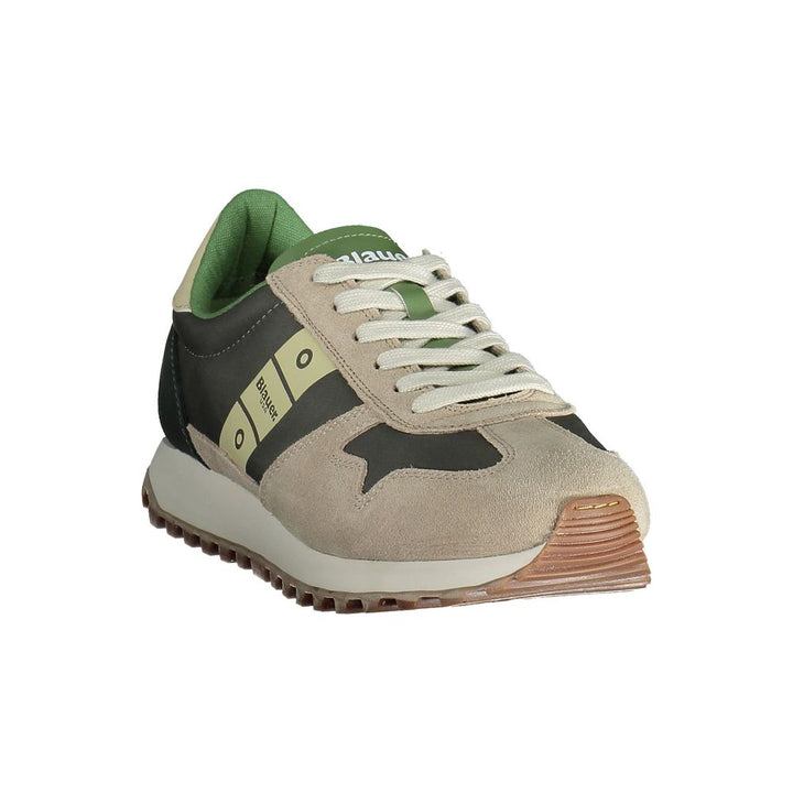 Blauer Beige Lace-Up Sneakers with Logo Accent