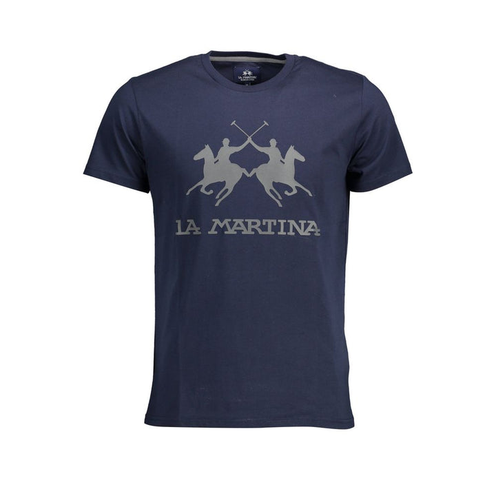 La Martina Chic Blue Crew Neck Tee with Emblem Print