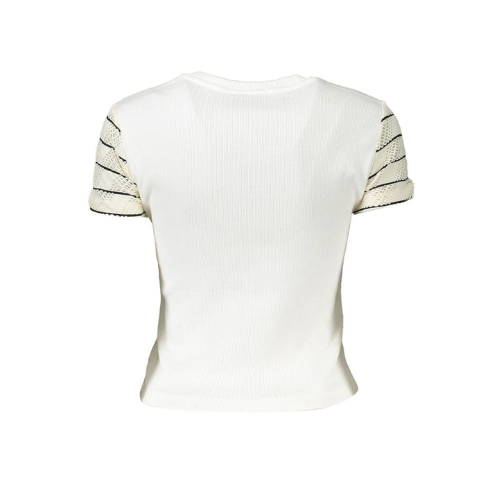 Desigual Chic White Printed Tee with Contrast Detail