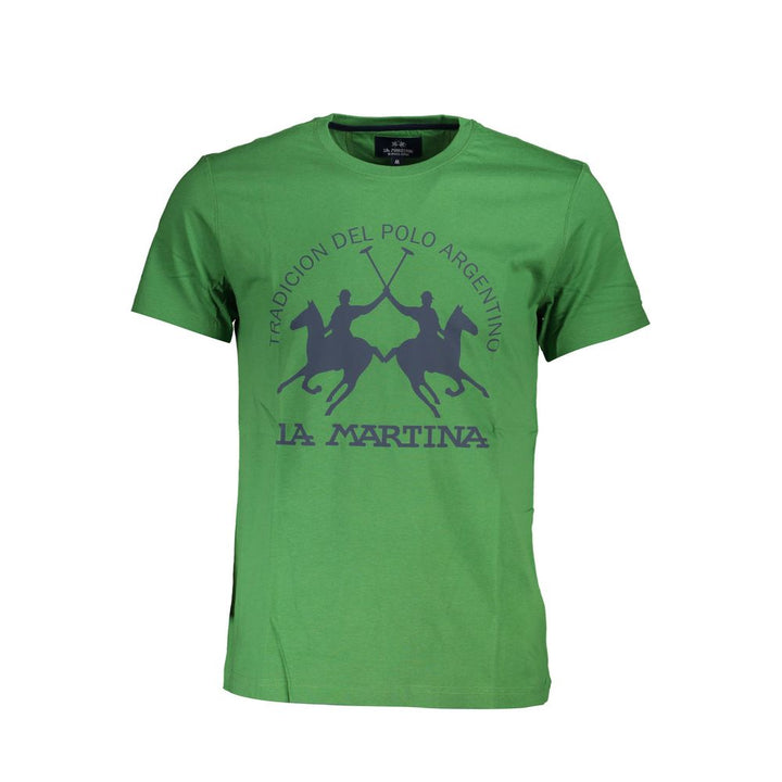 La Martina Elegant Green Cotton Tee with Iconic Print