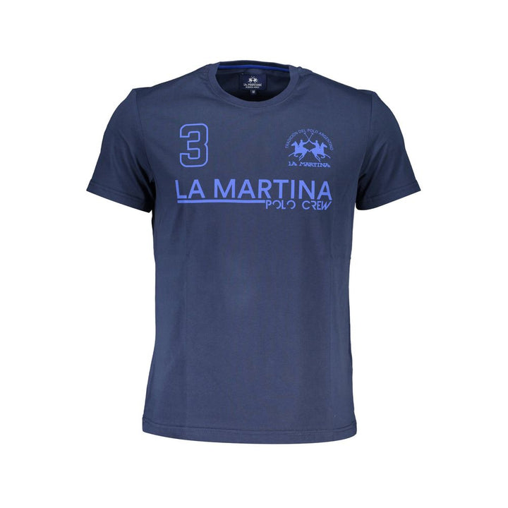 La Martina Elegant Blue Cotton Tee with Signature Print