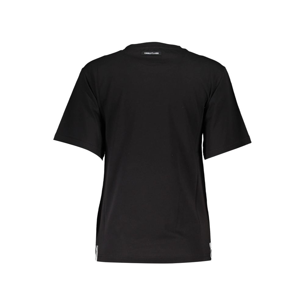 Cavalli Class Elegant Black Cotton Tee with Signature Print