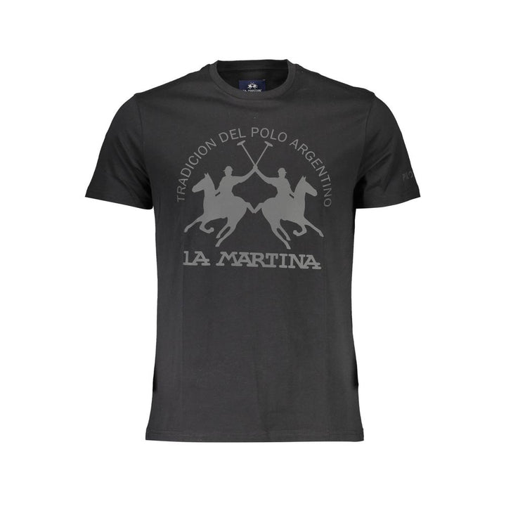 La Martina Sleek Black Cotton Tee with Elegant Print