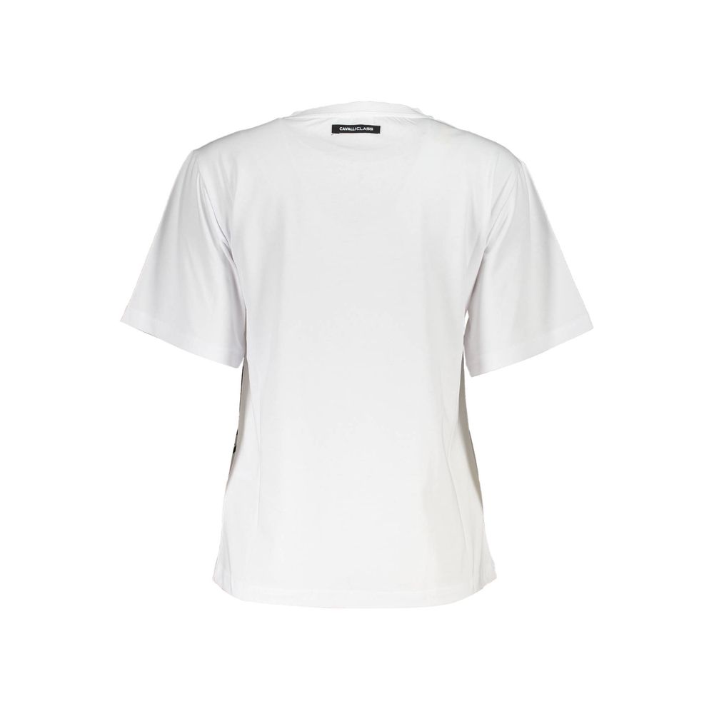 Cavalli Class Chic White Printed Tee with Classic Elegance