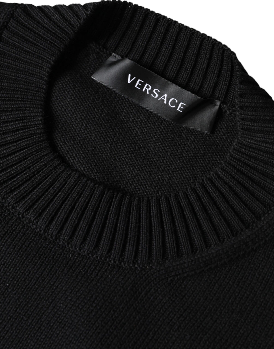 Versace Black Medusa Embroidery Crew Neck Pullover Sweater