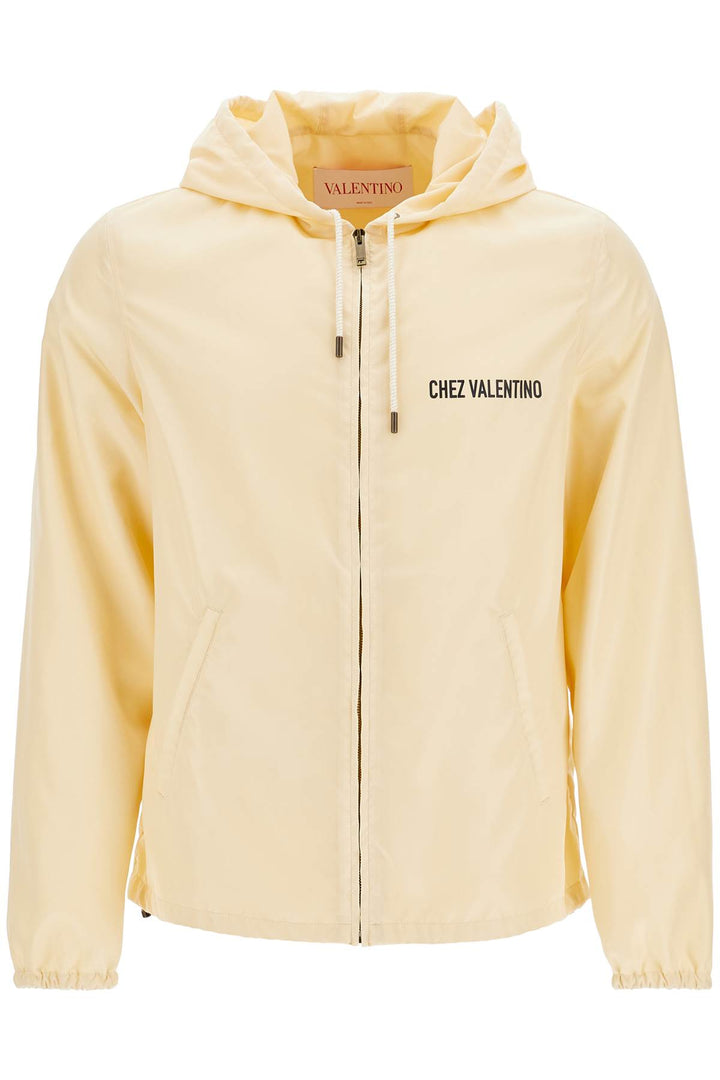 Valentino Garavani beige hooded windbreaker in logoed polyamide